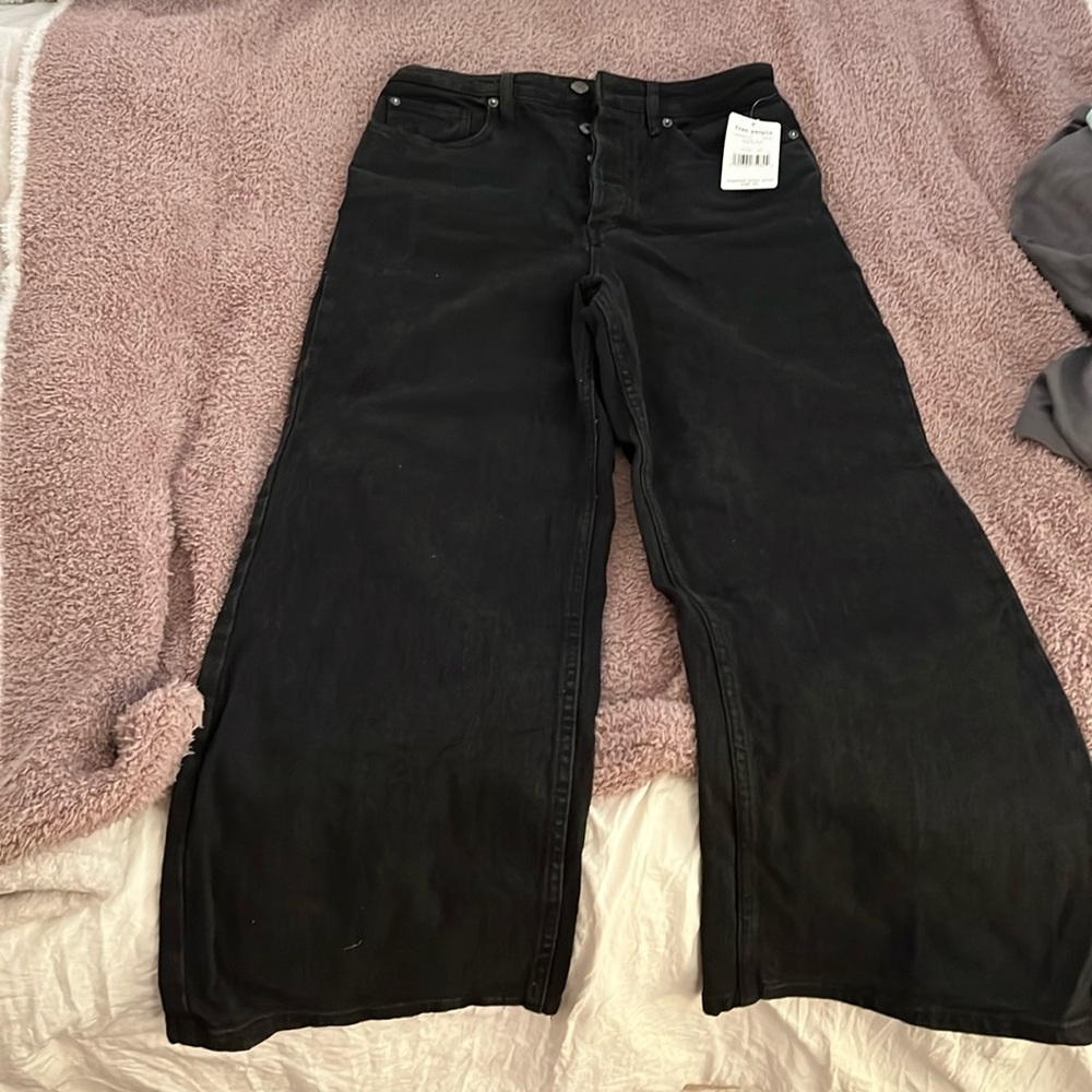 Free People Wide Leg High Rise Button Fly Jeans